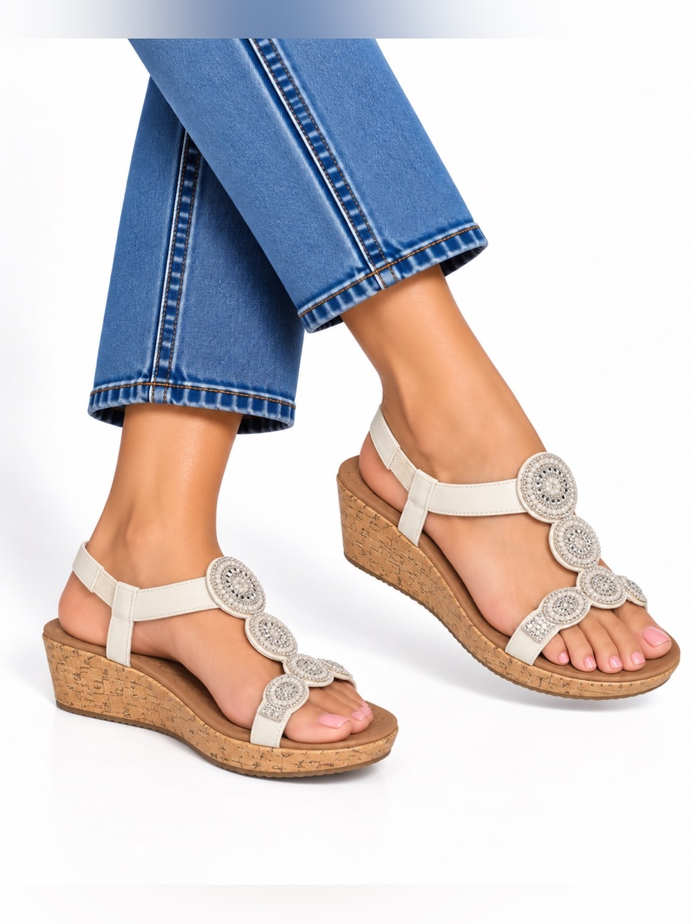 Skechers Beverlee Date Glam NWT wedge rhinestone sandals women’s 10